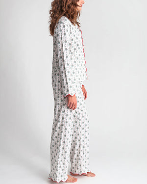 Joy Street Women's Button Front Long Scallop Pajama Set in Holly