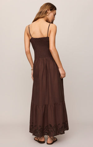 Z Supply Esti Embroidered Maxi Dress in Chocolate Cherry