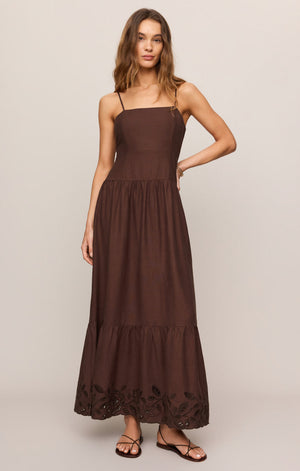 Z Supply Esti Embroidered Maxi Dress in Chocolate Cherry