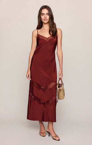Z Supply Bruna Lace Inset Midi Dress in Rouge