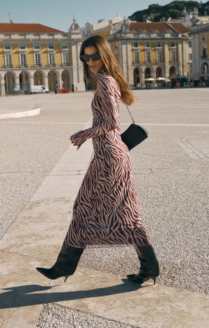Z Supply Sevilla Zebra Mesh Midi Dress in Velvet Rouge
