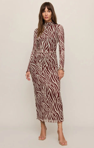 Z Supply Sevilla Zebra Mesh Midi Dress in Velvet Rouge