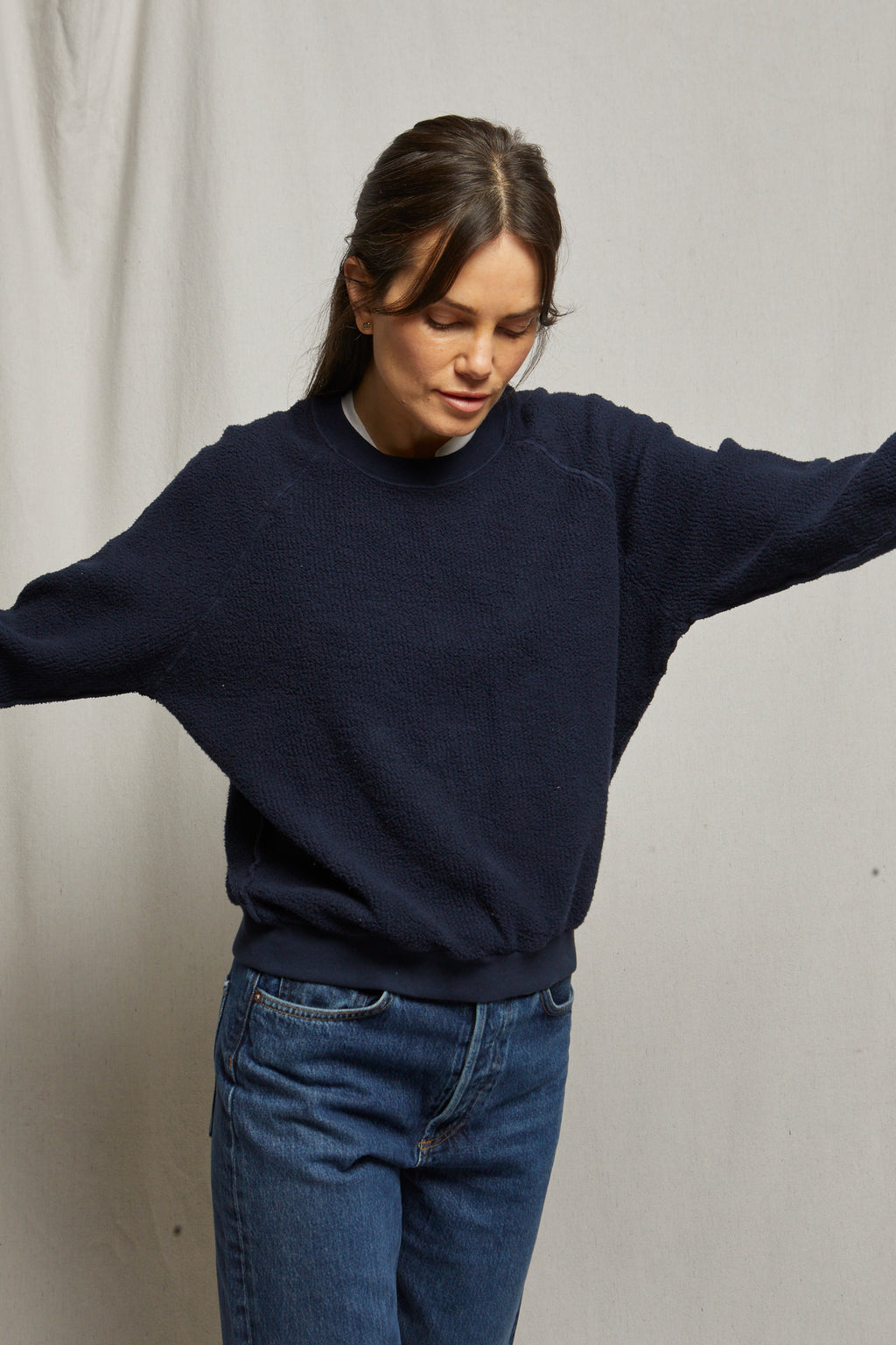 perfectwhitetee Ziggy Inside Out Shrunken Crew in Navy