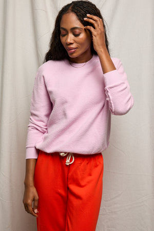 perfectwhitetee Ziggy Inside Out Shrunken Crew in Sugar Pink