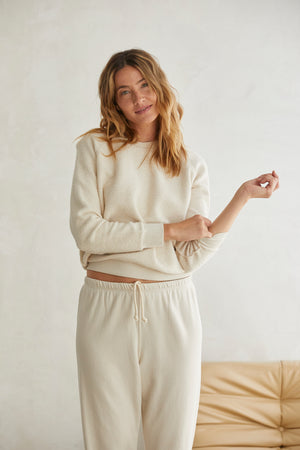 perfectwhitetee Ziggy Inside Out Shrunken Crew in Sugar