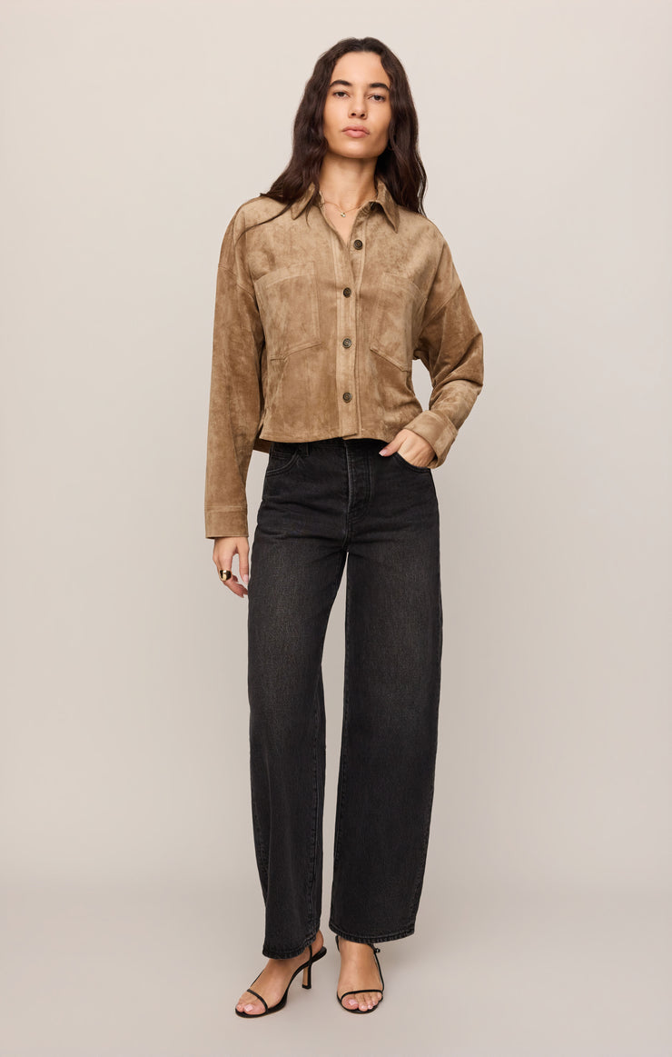 Z Supply All Day Cropped Suede Jacket in Light Sand