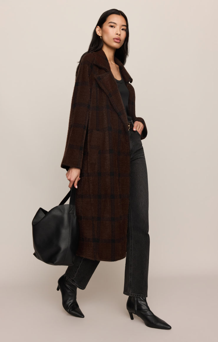 Z Supply Crosby Plaid Cocoon Coat in Dark Chocolate