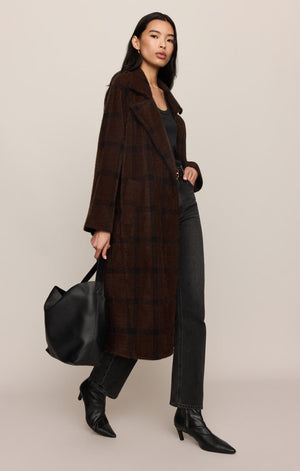 Z Supply Crosby Plaid Cocoon Coat in Dark Chocolate
