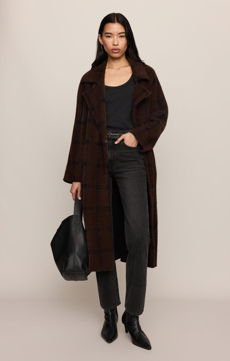 Z Supply Crosby Plaid Cocoon Coat in Dark Chocolate