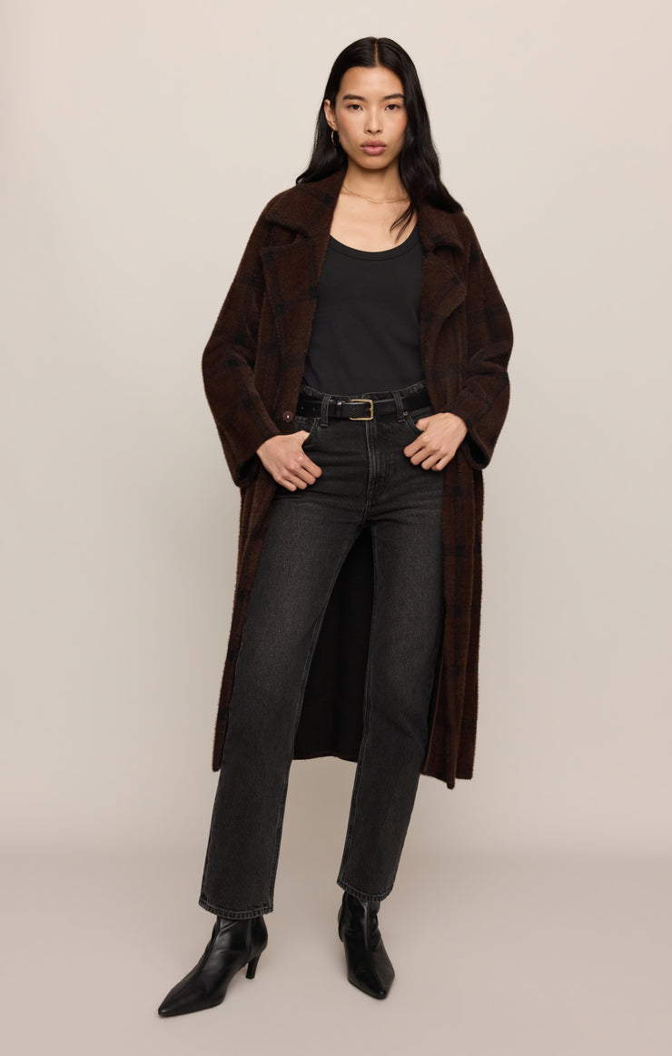 Z Supply Crosby Plaid Cocoon Coat in Dark Chocolate