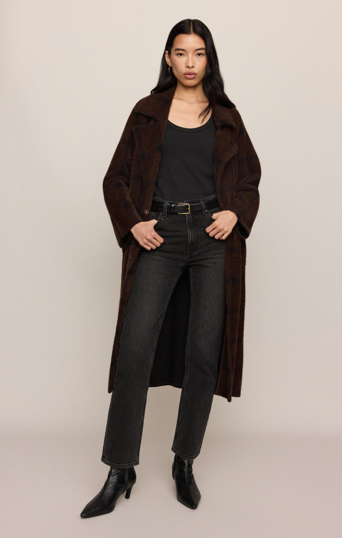 Z Supply Crosby Plaid Cocoon Coat in Dark Chocolate
