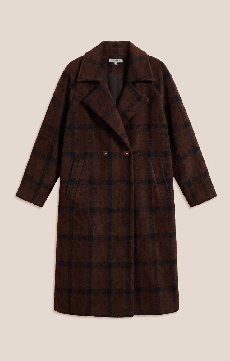 Z Supply Crosby Plaid Cocoon Coat in Dark Chocolate