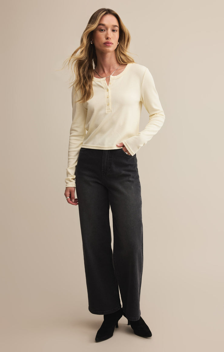 Z Supply Ferris Cropped Henley Top in Crystal