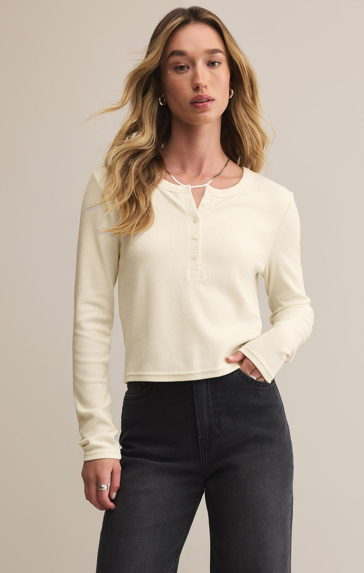 Z Supply Ferris Cropped Henley Top in Crystal