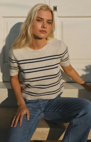 Z Supply Gatewood Stripe Sweater in Light Oatmeal Heather