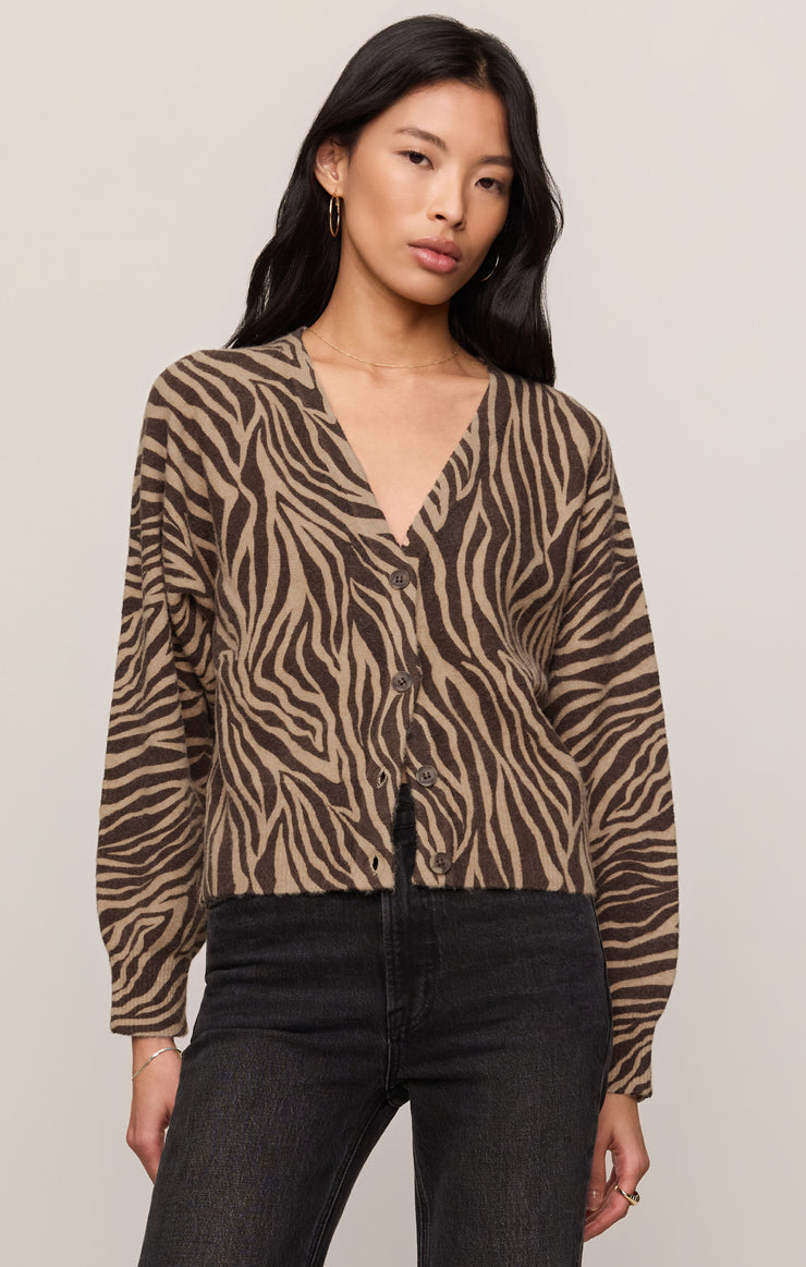 Z Supply All the Wild Zebra Cardigan in Dark Chocolate