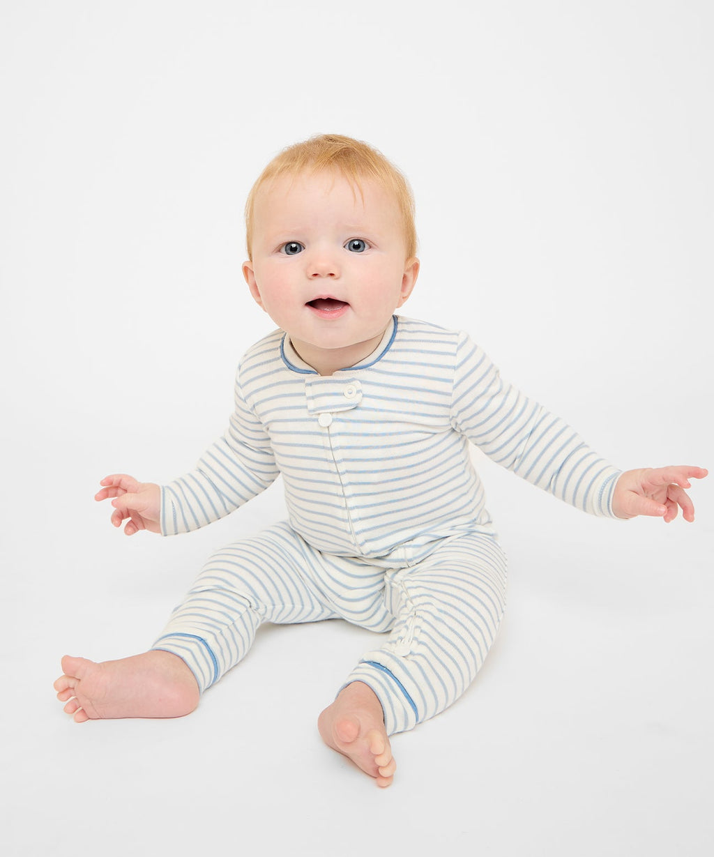 Oso & Me Ziggy Zip Romper in Mini Blue Stripe