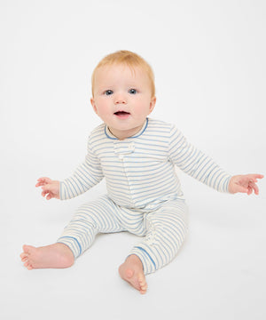 Oso & Me Ziggy Zip Romper in Mini Blue Stripe