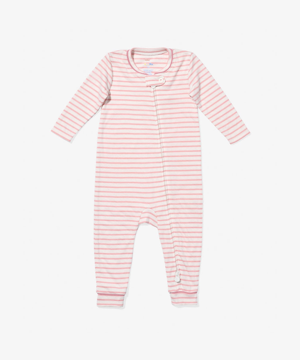 Oso & Me Ziggy Zip Romper in Mini Rose Stripe