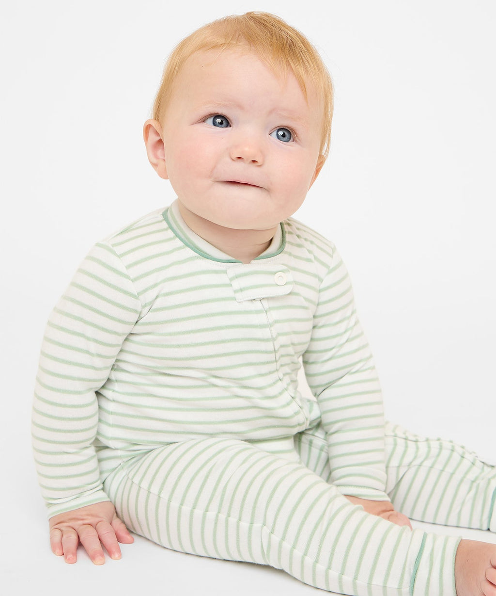 Oso & Me Ziggy Zip Romper in Mini Seafoam Stripe