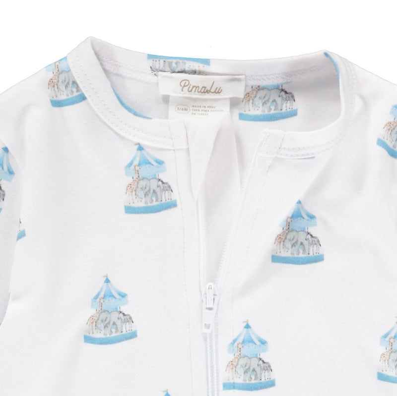 Pimalu Zip Footie in Blue Carousel