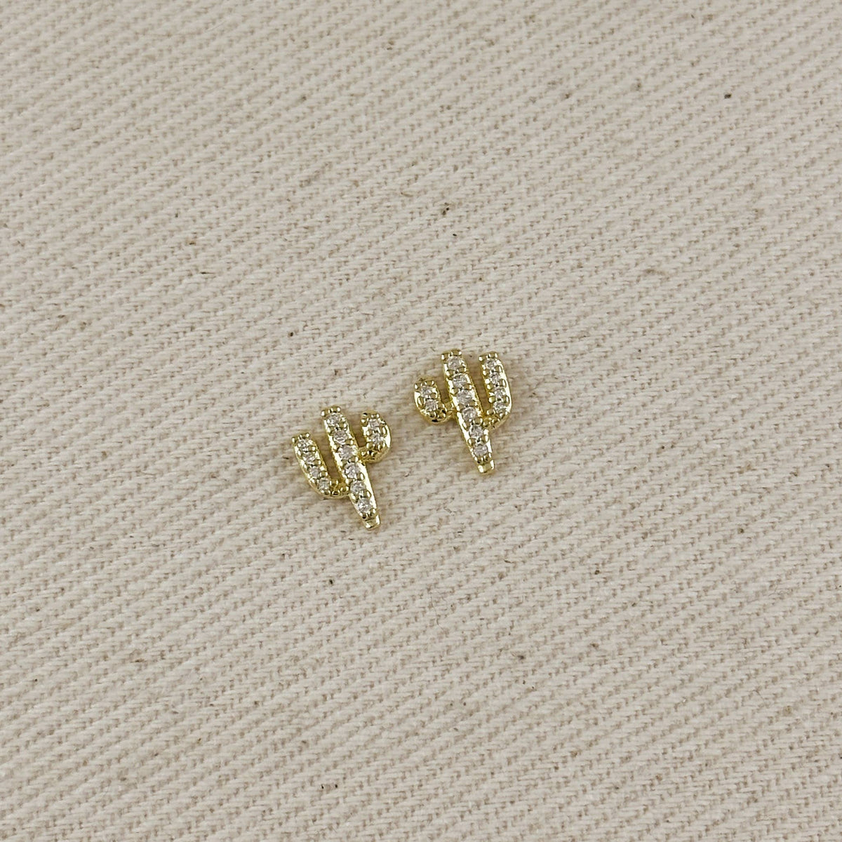 GoldFi 18k Gold Filled Cactus Stud Earrings With Micro Cubic Zirconia Stones