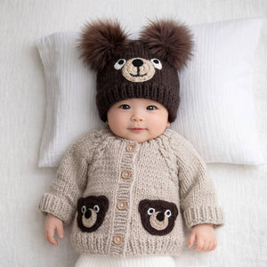 Huggalugs Knit Beanie in Brown Bear