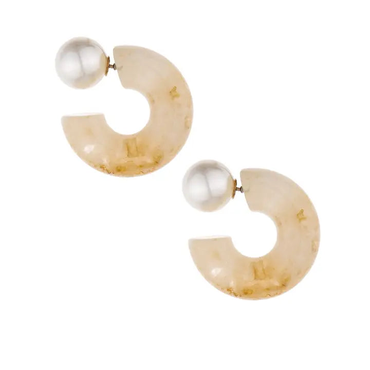 Ettika Beige & Pearl Chunky Hoops