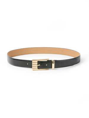 Ettika Engraved Rectangle Buckle Belt in Carbon Black