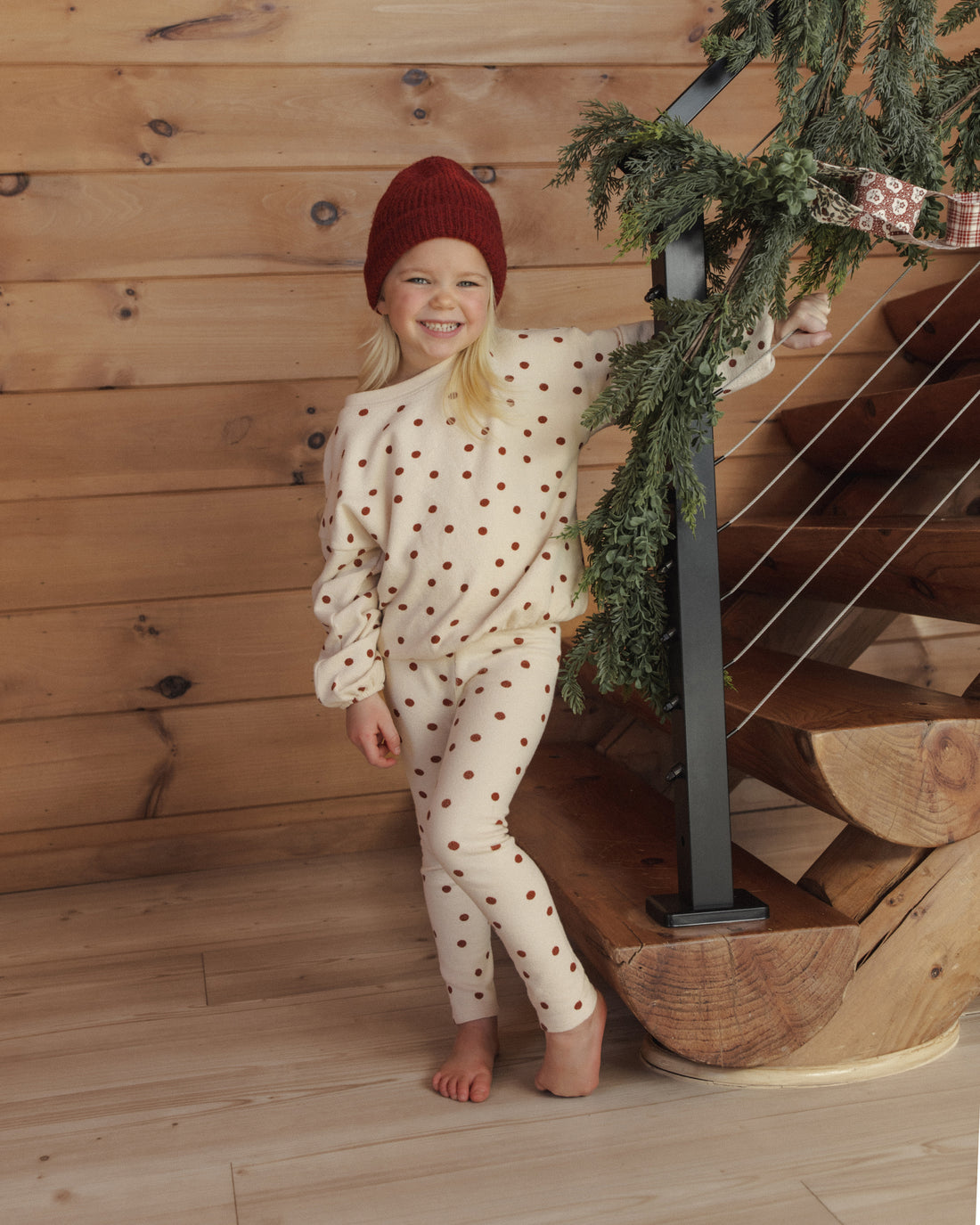 Rylee + Cru Spongey Knit Set in Ruby Dots