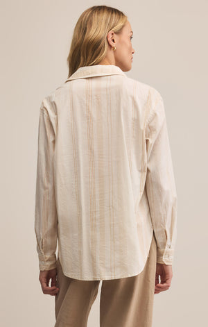 Z Supply Seaport Striped Button Down Shirt in Biscuit