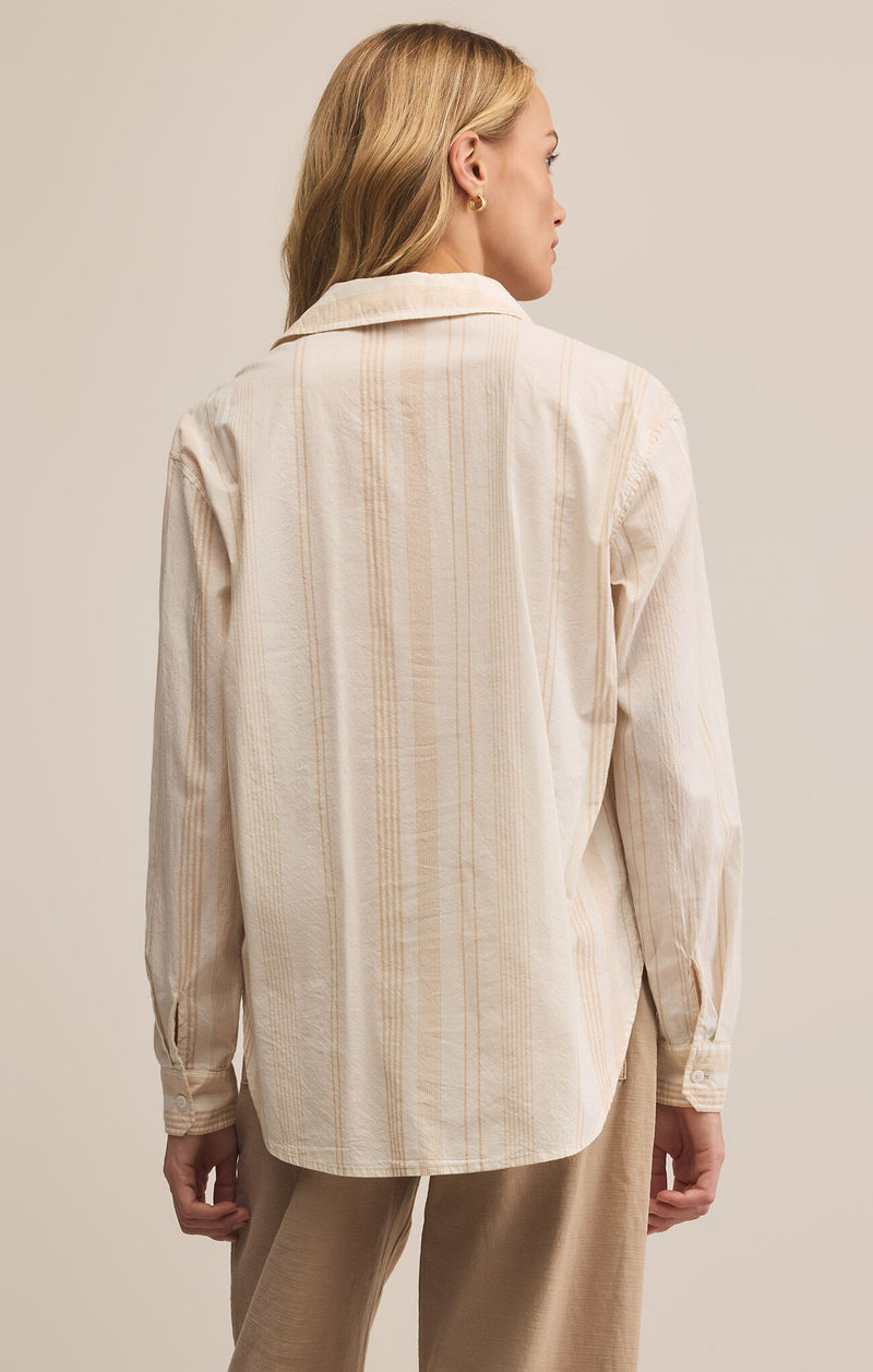 Z Supply Seaport Striped Button Down Shirt in Biscuit