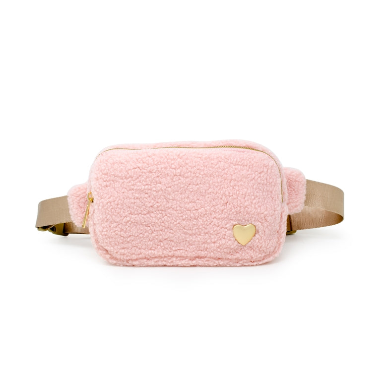 Zomi Gems Fuzzy Belt Bag with Heart in Pink