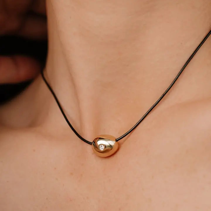 Ettika Polished Pebble Leather Pendant Necklace