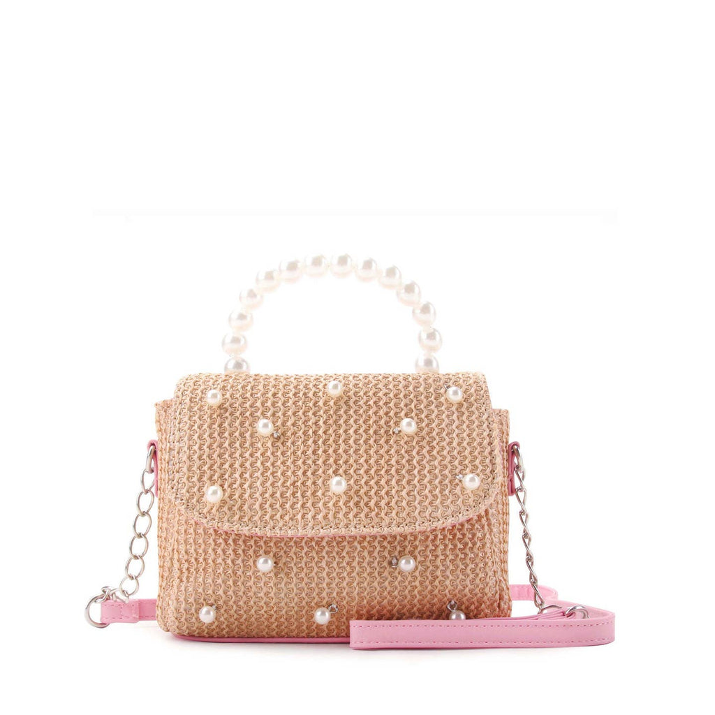 OMG Accessories Straw Pearl Crossbody Bag