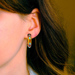 Michael Nash Jewelry Genevieve Tortoise Resin Hoop Earrings With Faceted Turquoise Glass Pear Stones