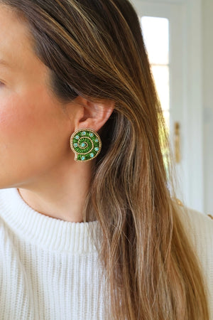 Spiral Shell Studs in Green
