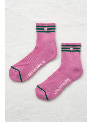 Le Bon Shoppe Embroidered Girlfriend Socks in Rose Pink Heart