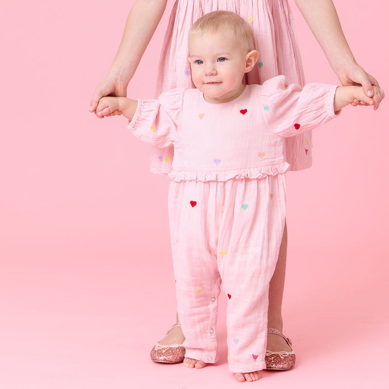 Pink Chicken Baby Brooke Jumper in Candy Heart Embroidery