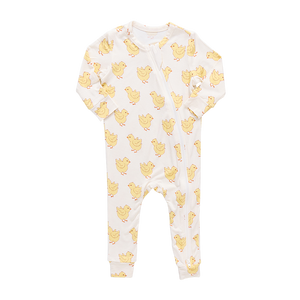 Pink Chicken Bamboo Romper in Chicks