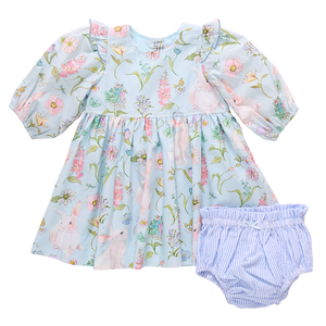 Pink Chicken Baby Brooke Dress Set in Botanical Bunnies