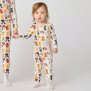 Pink Chicken Bamboo Romper in Watercolor Dogs