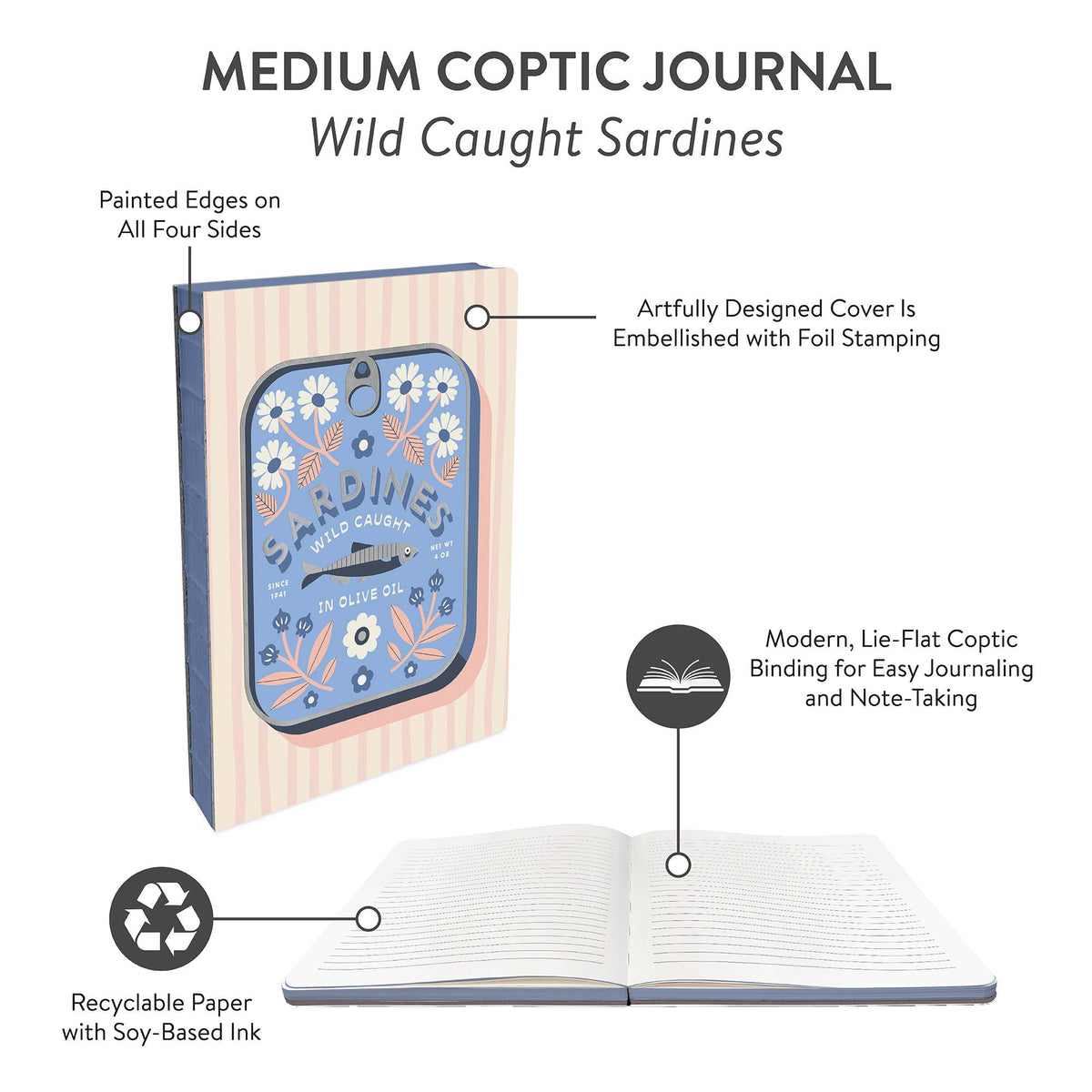Studio Oh! Wild Caught Sardines Medium Coptic-Bound Journal