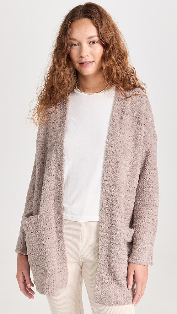 Barefoot Dreams CozyChic Boucle Welt Pocket Cardigan in Deep Taupe