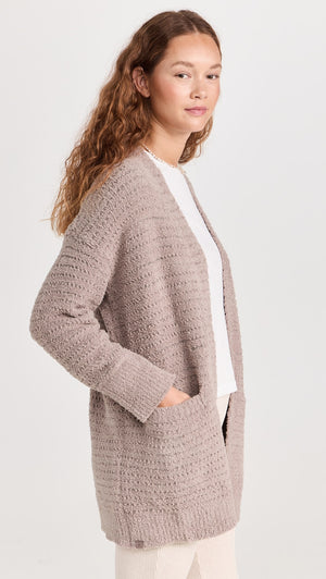 Barefoot Dreams CozyChic Boucle Welt Pocket Cardigan in Deep Taupe