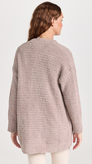 Barefoot Dreams CozyChic Boucle Welt Pocket Cardigan in Deep Taupe