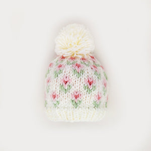 Huggalugs Beanie Hat in White Bitty Blooms