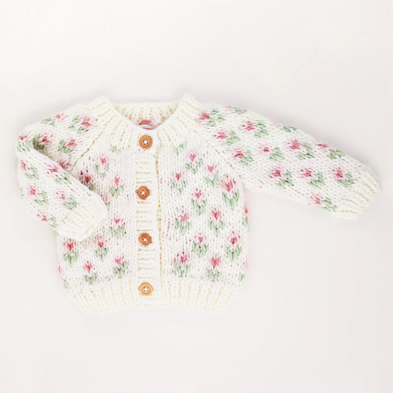 Huggalugs Cardigan in White Bitty Blooms