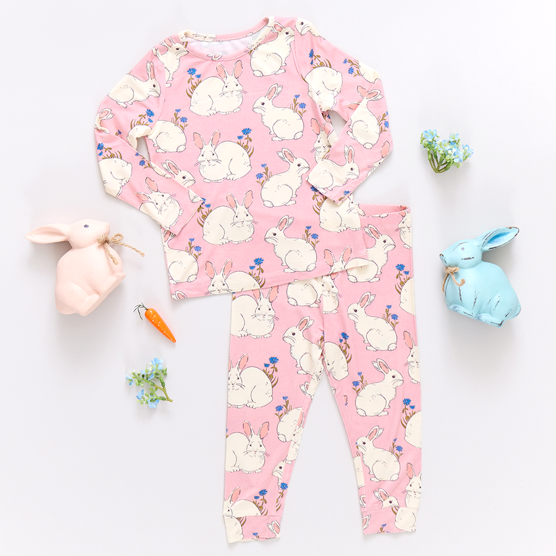 Pink Chicken Bamboo Pajama Set in Pink Bunnies