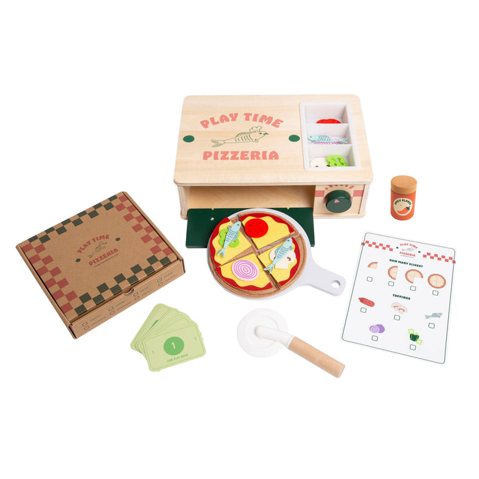 Pearhead Wooden Pizzeria Toy Set, 18-Piece Pizza Pretend Play Food
